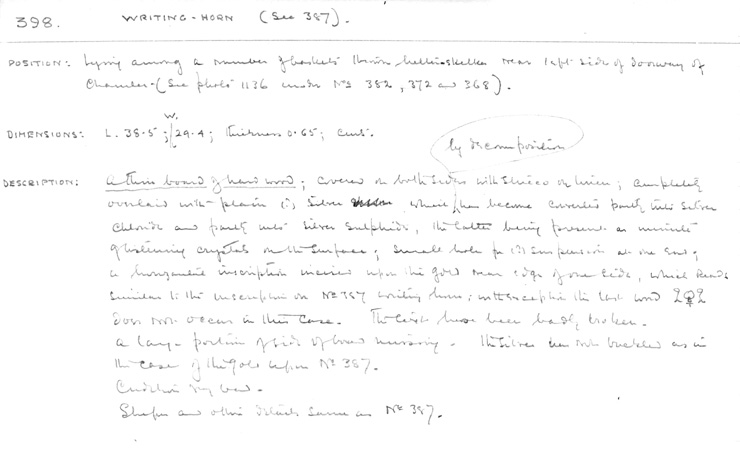 Card no. 398 relating to Carter no. 398