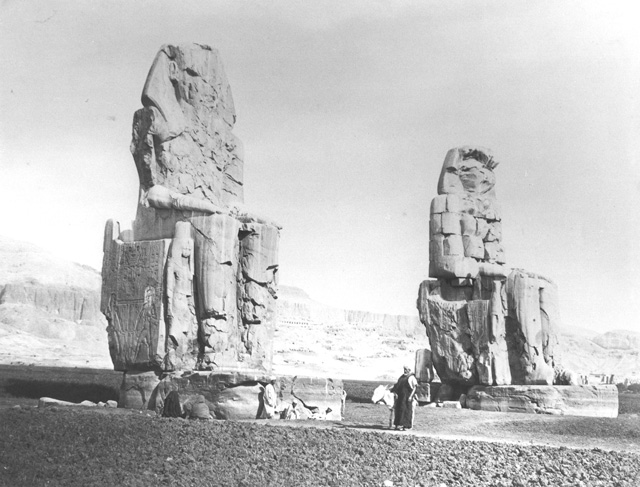 Frith, F. [Included in an album labelled Historical Photographs. Egypt. Frith's Universal Series, folio iii, in Sackler Library, Oxford, 327 Fri la fol.], The Theban west bank, the Memnon Colossi (1856-60
[The dates of Frith's visits to Egypt.])