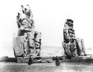 Zangaki, G., The Theban west bank, the Memnon Colossi (c.1890
[Estimated date.]) (Enlarged image size=32Kb)