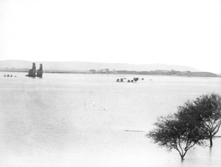 not known, The Theban west bank, the Memnon Colossi (c.1890
[Estimated date.]) (Enlarged image size=17Kb)