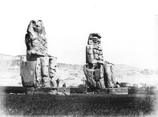 Beato, A., The Theban west bank, the Memnon Colossi (before 1872
[In an album dated 1871-2.]) (Enlarged image size=30Kb)