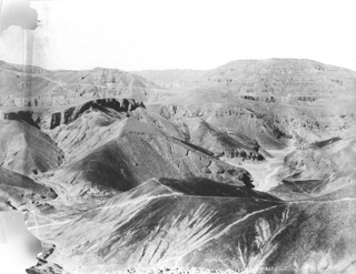 Arnoux, H., The Theban west bank, the Valley of the Kings (c.1880
[Estimated date.]) (Enlarged image size=36Kb)